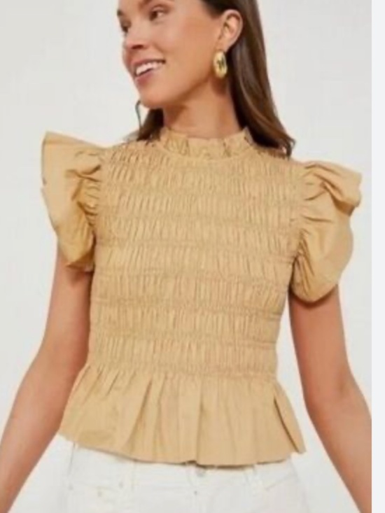Hyacinth House Tops - Hyacinth House Tuckernuck Xs tan smocked high neck Nadine blouse